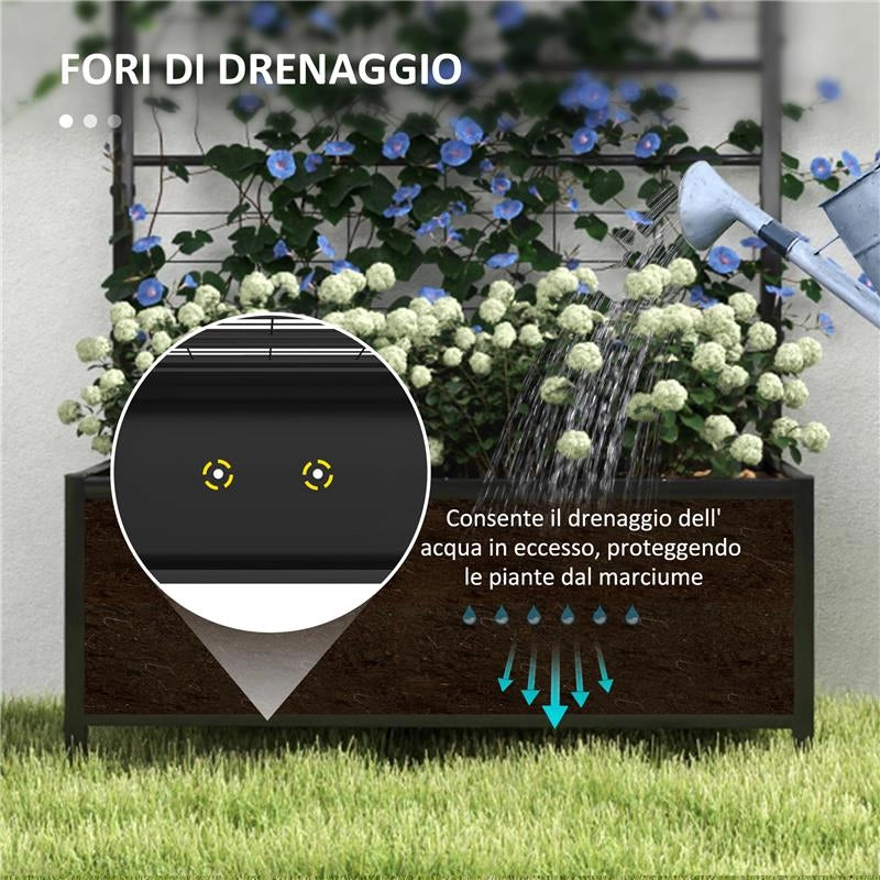 LETTO PER ORTO RIALZATO CON TRALICCIO PER PIANTE RAMPICANTI IN ACCIAIO ZINCATO 90X40X120 CM NERO