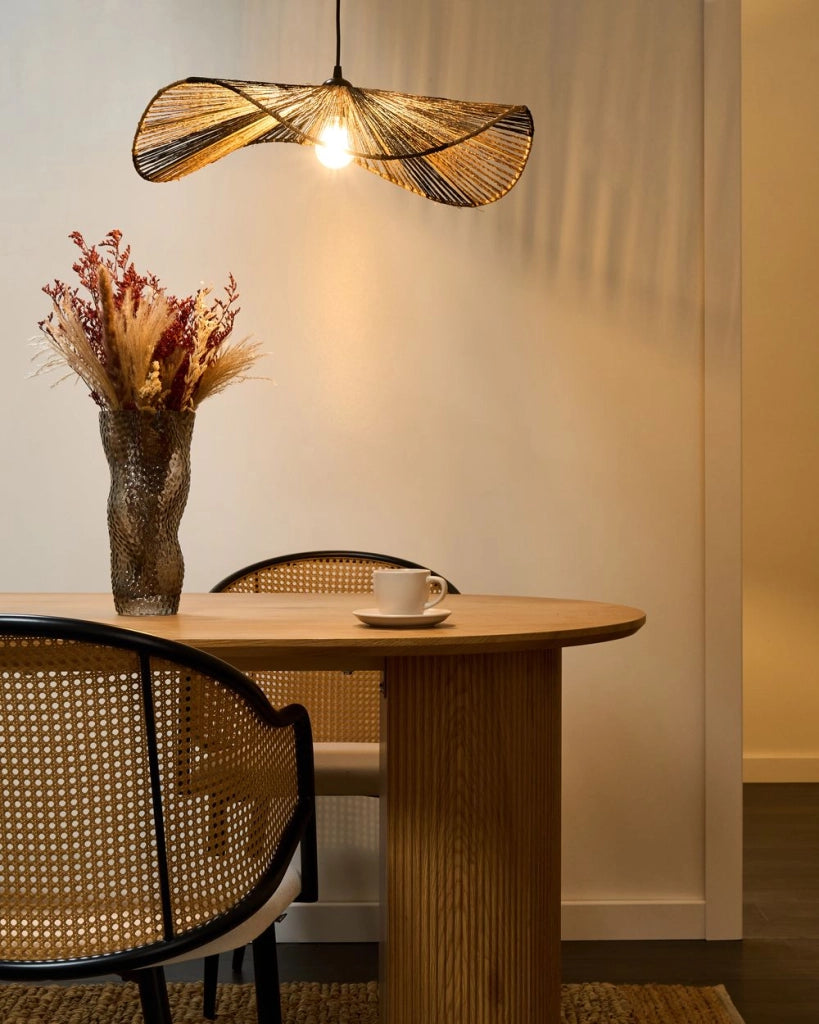 Lampada a sospensione in iuta naturale intrecciata in stile bohémien Lampadina aperta fatta a mano Illuminazione