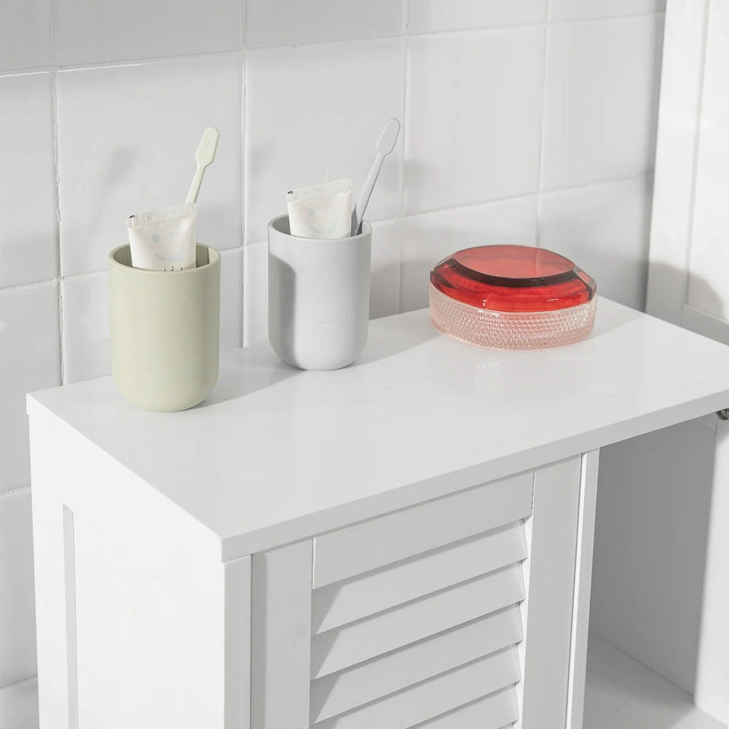 Mobiletto bagno Armadietto bagno Mobile bagno con anta lamellare comò Mobile contenitore bianco L48xP24xA96cm, BZR39-W