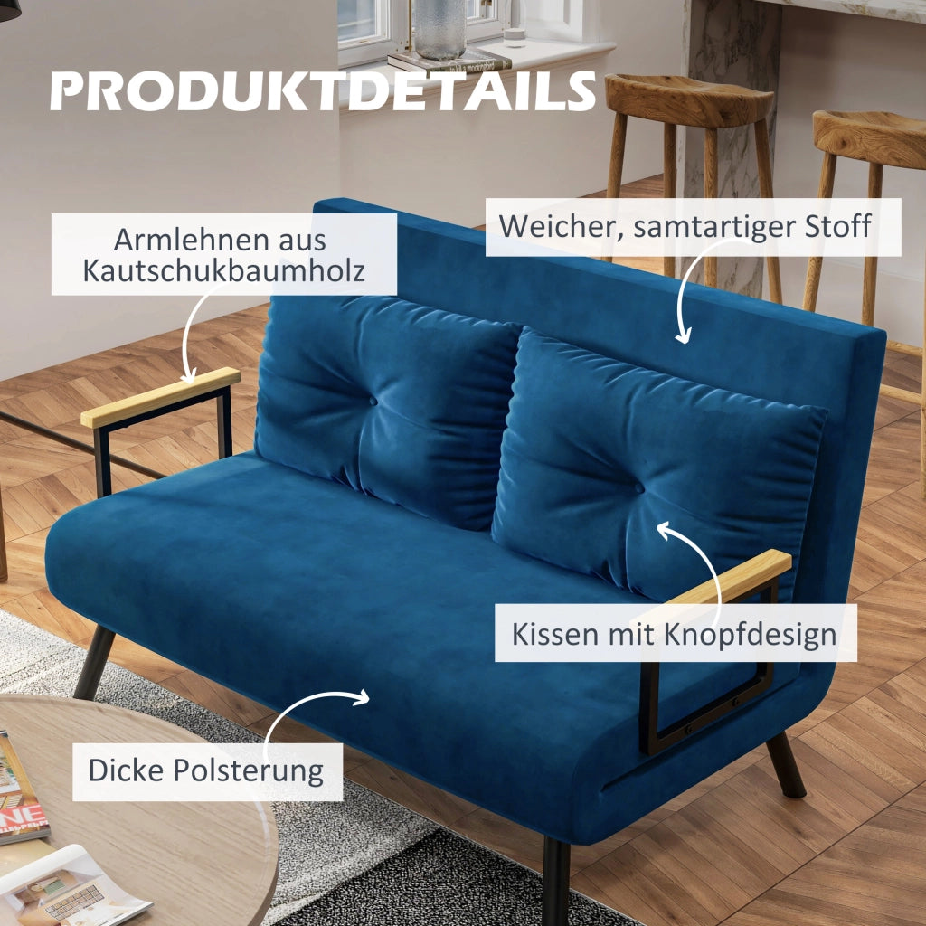 Divano letto 2 posti in velluto ¨C Xylo ¨C con 2 cuscini, beige e blu