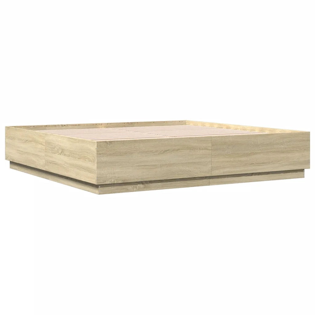 Giroletto Cassetti Luci LED Sonoma 200x200 cm Legno Multistrato