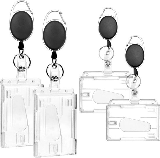 Set di custodia per carte di identità 4 pezzi - Custodia per ID con clip/jojo - Translucido - Rimovibile - Orizzontale/verticale - Resina di plastica rigida