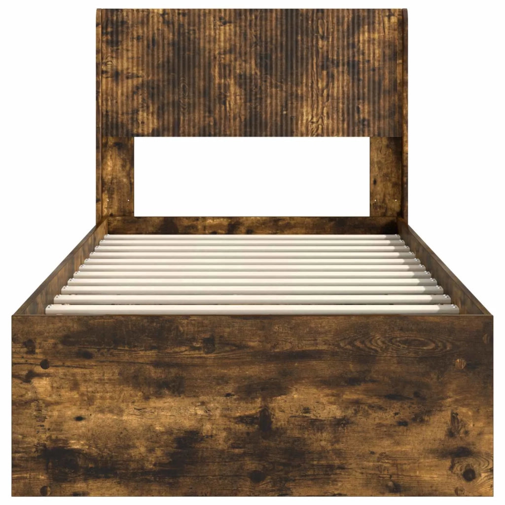 Letto singolo | Letto per adulti | Struttura del letto con stoccaggio e testata Rovere Fumo
