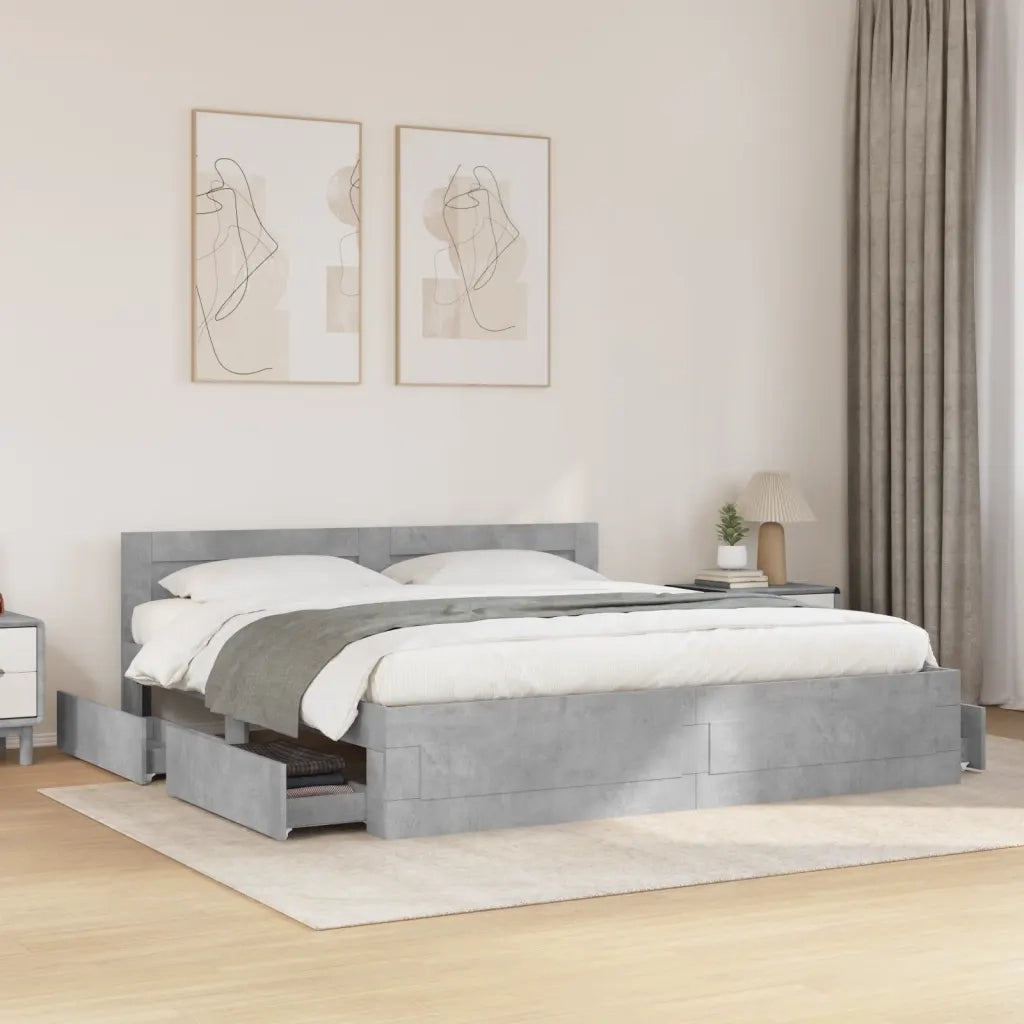 Letto matrimoniale | Letto per adulti | Giroletto Testiera Grigio Cemento 200x200 cm Legno Multistrato