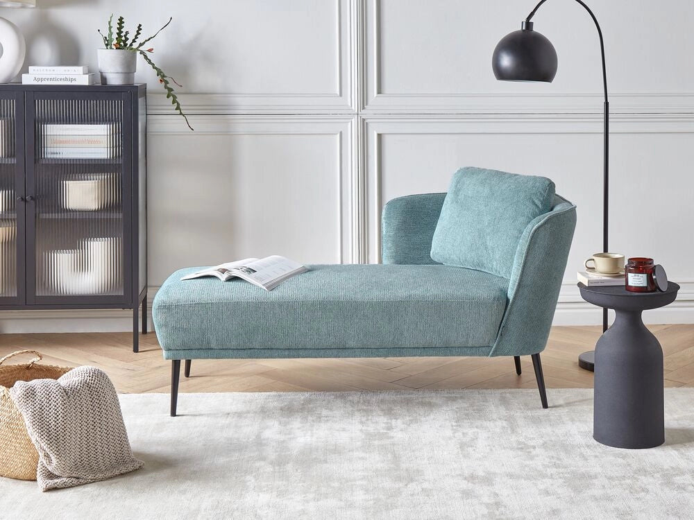 Chaise longue con cuscino in tessuto blu lato destro stile retrò