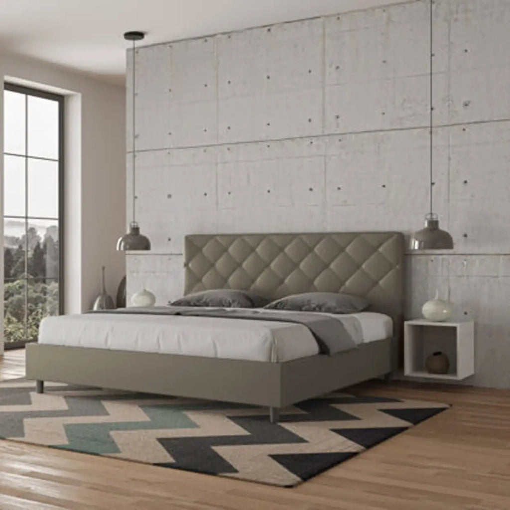Letto senza rete imbottito 180x210 similpelle cappuccino Priya
