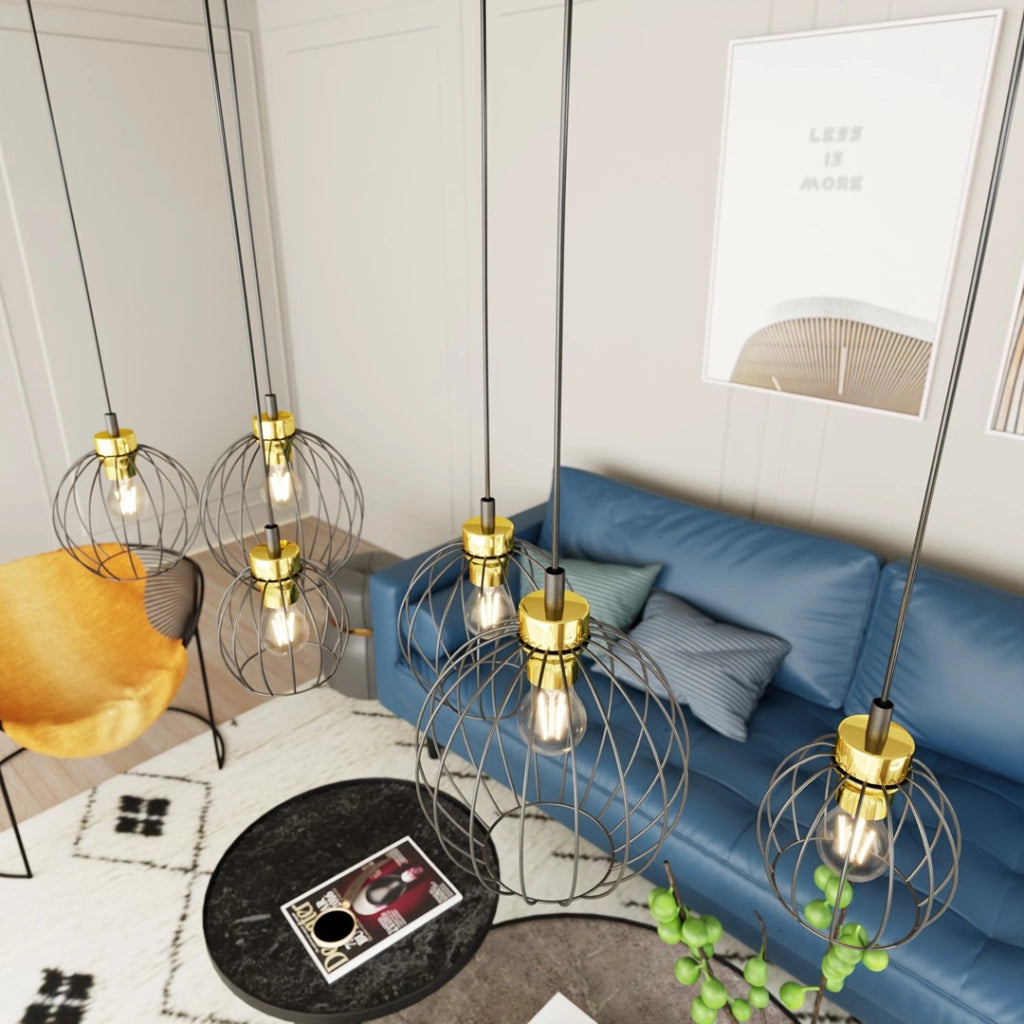 Lampada a sospensione loft nero-oro Nando 6 luci E27