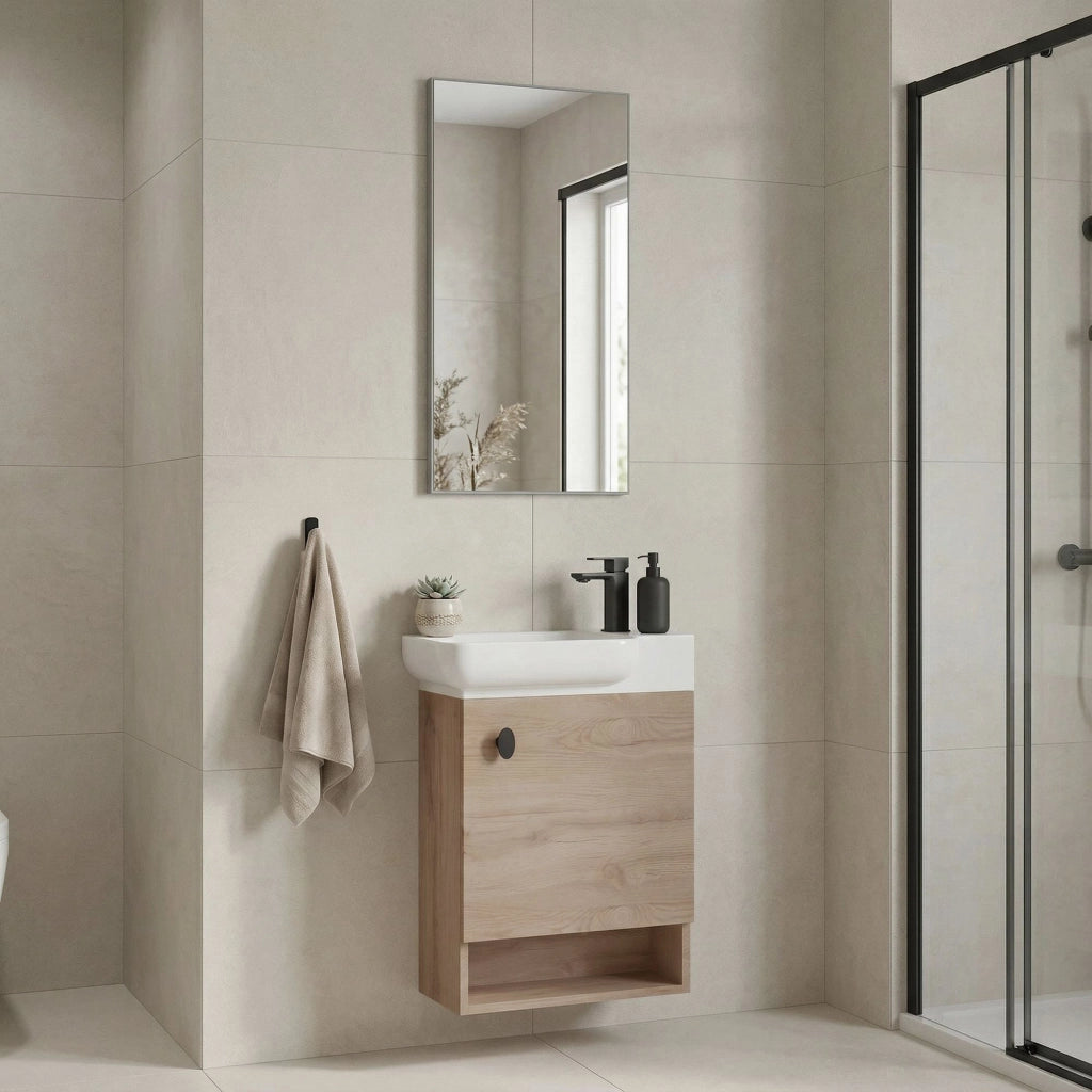 Set mobile lavabo con specchio (2 pezzi) "Begonya 55" - 53 x 33 x 75 cm - Rovere