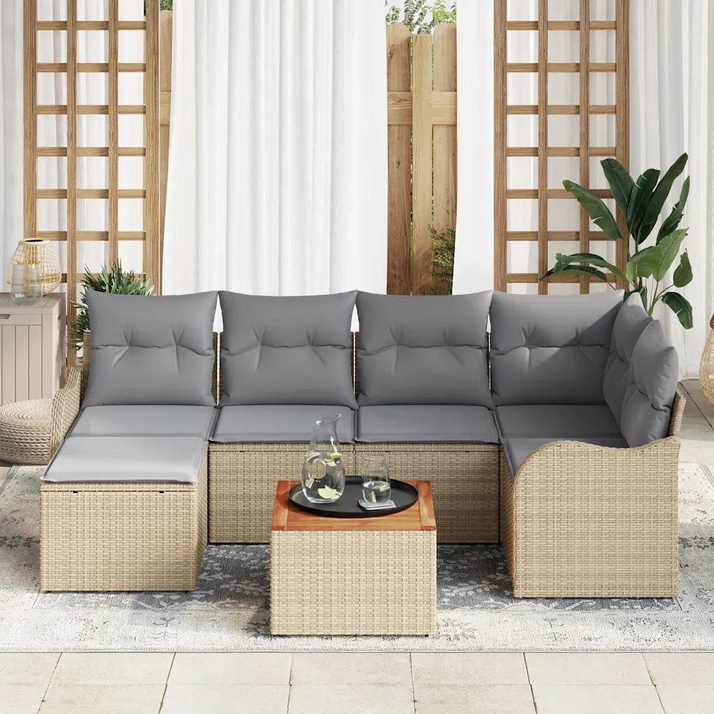 Set Divano da Giardino 7 pcs Beige e Grigio Chiaro polyrattan 3356145
