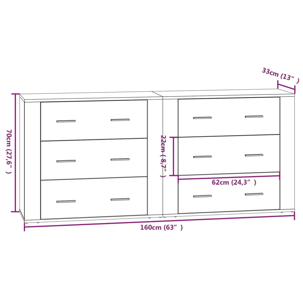 Buffet credenza cassettiera armadio mobile contenitore organizer cucina soggiorno salotti set di 2 legno ingegnerizzato Sonoma marrone 02_0036830