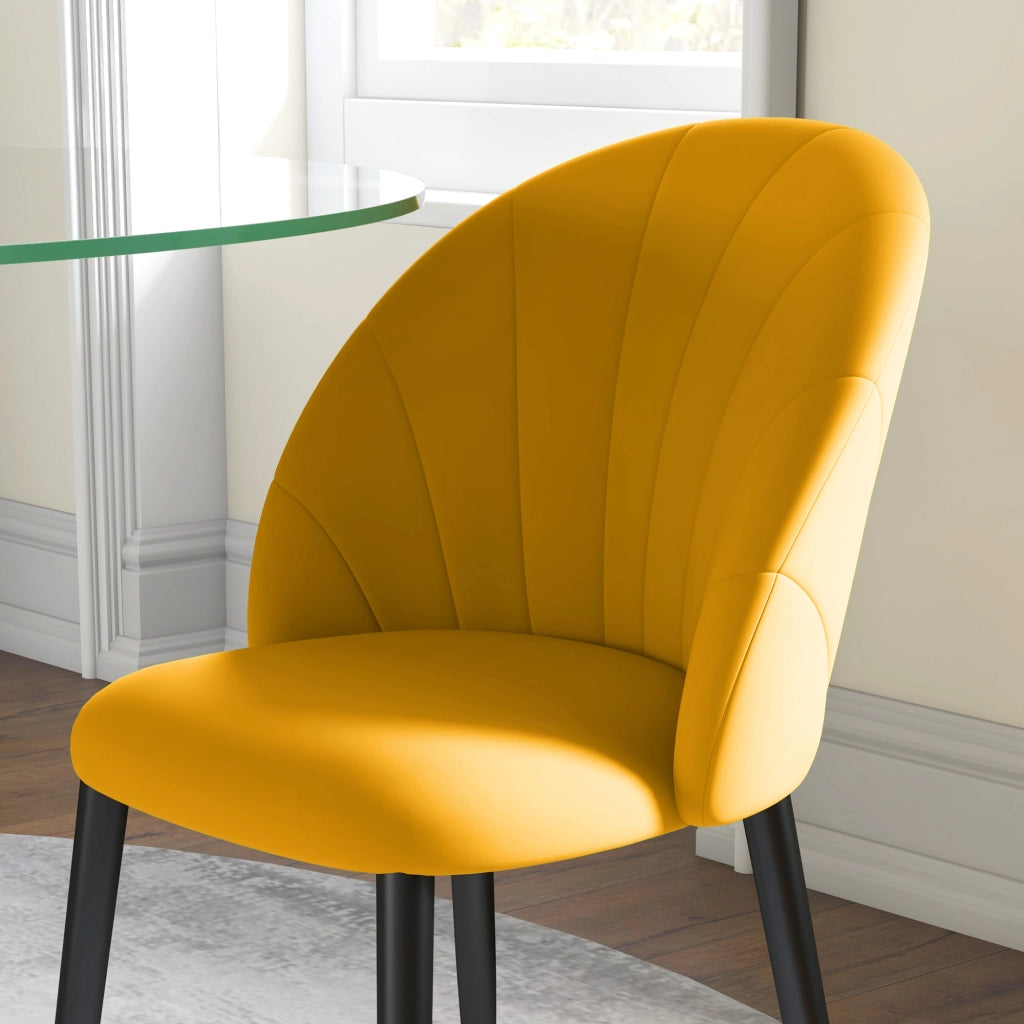 Sedia da Pranzo con Schienale a Conchiglia e Gambe in Metallo ¨C Minimal ¨C Velluto Giallo