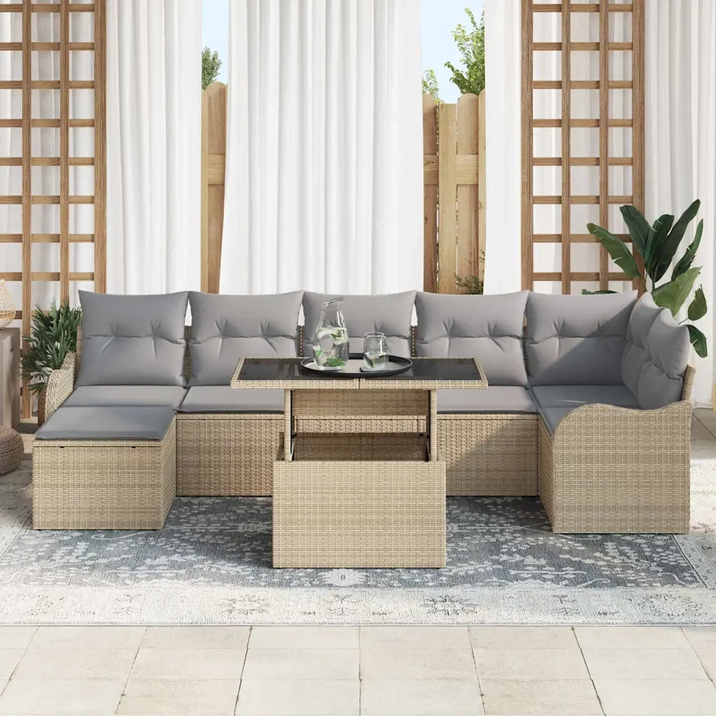Set Divano da Giardino con cuscino 8 pcs Beige Poly Rattan