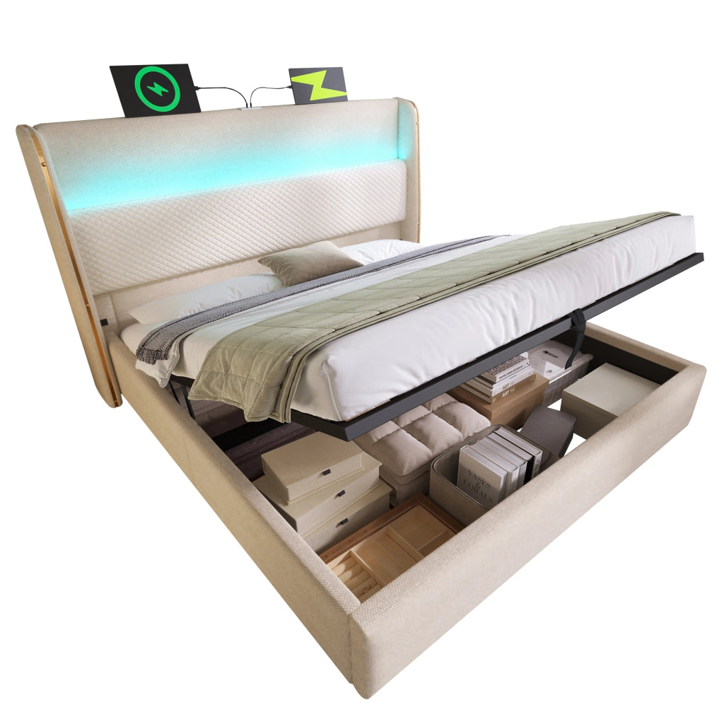 letto idraulico lino beige 160x200 cm
