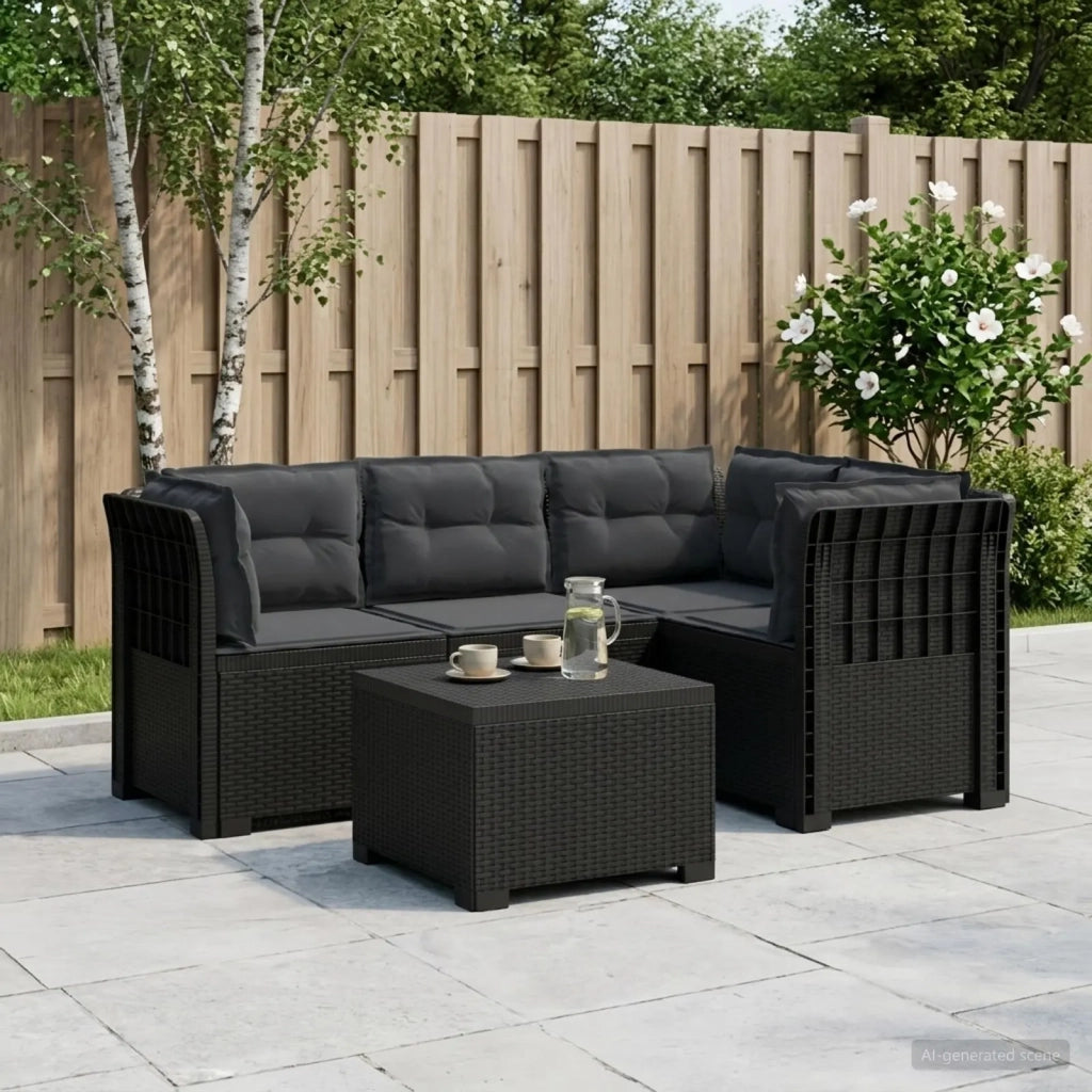 Divano da giardino 4 posti con cuscini aspetto rattan PP 3444015