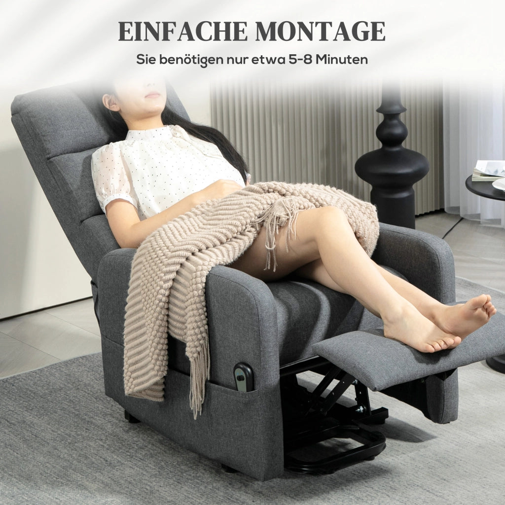 Poltrona relax elettrica alzapersona con telecomando ¨C Xylo ¨C tessuto grigio con tasca laterale