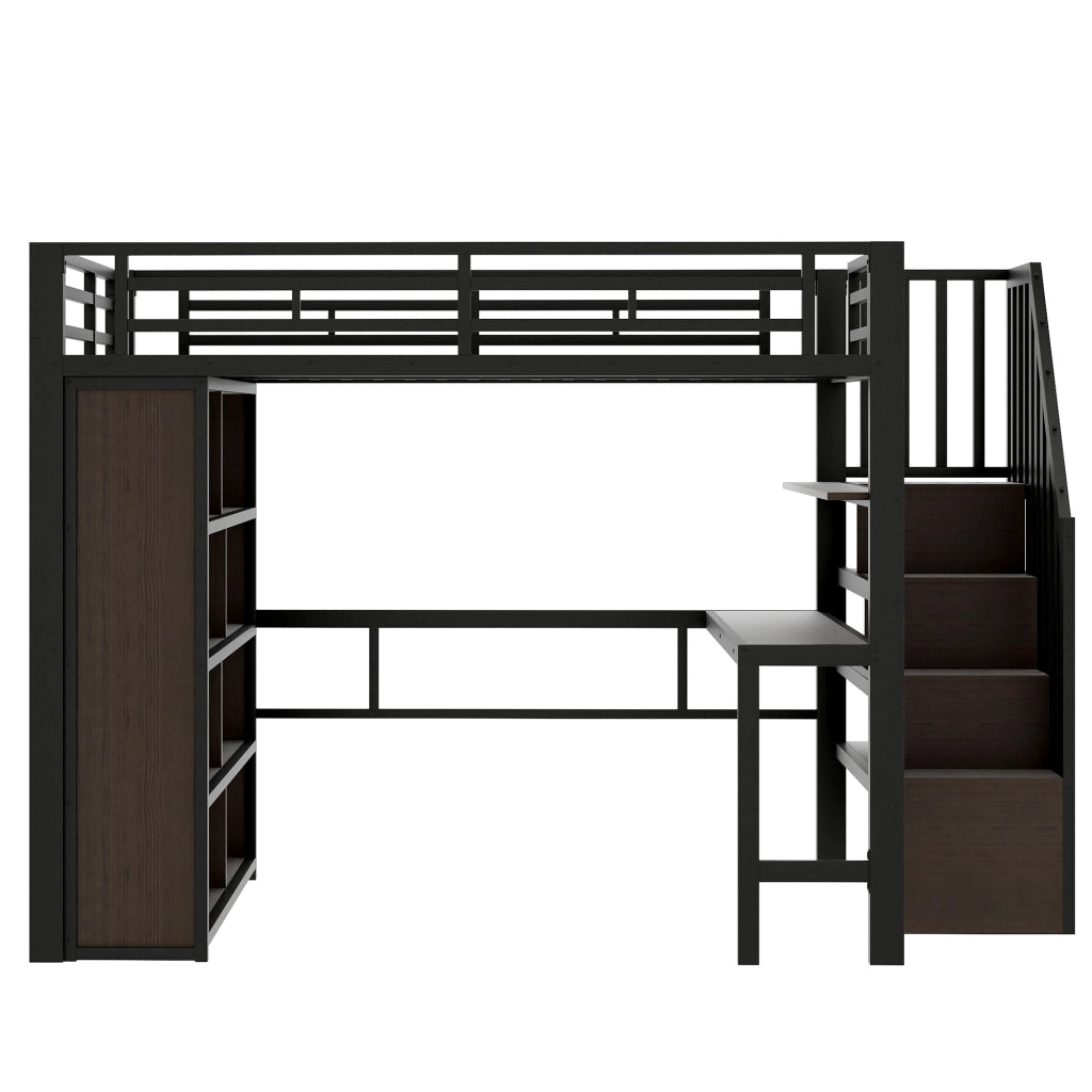 Letto a Soppalco con Scrivania e LED ¨C MINIMAL ¨C Metallo Nero 140x200