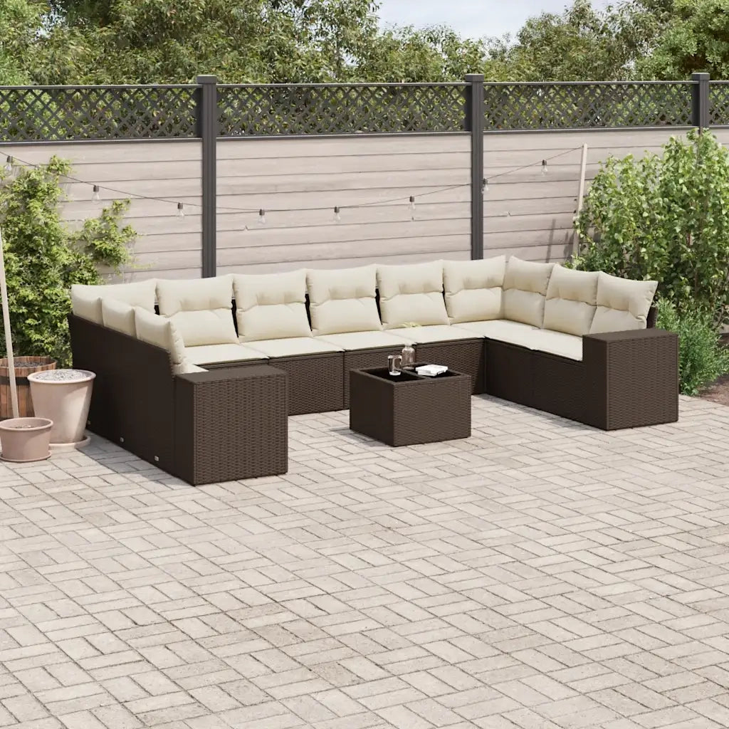 Set Divani da Giardino 11 pz con Cuscini Polyrattan Marrone 3223082