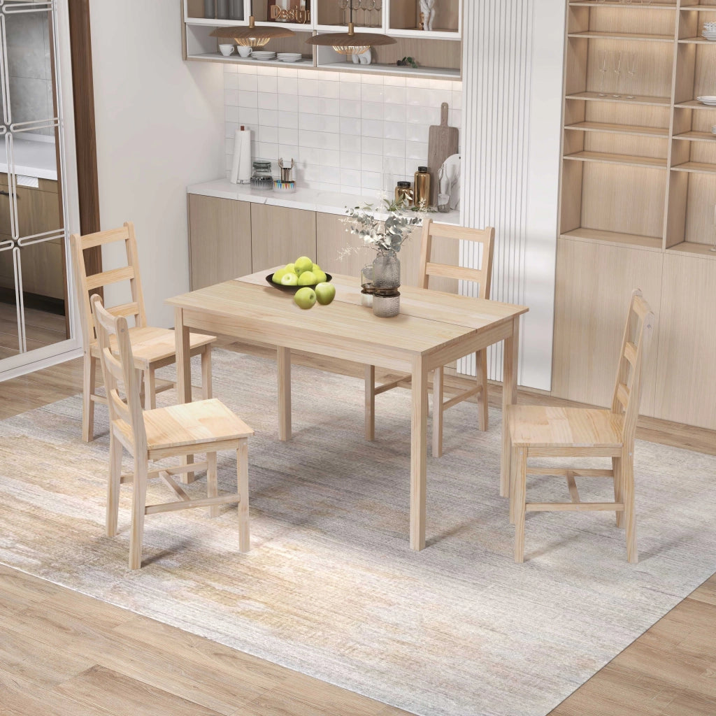 Set tavolo da pranzo con sedie ¨C Minimal ¨C legno massello naturale 118x73x75 cm