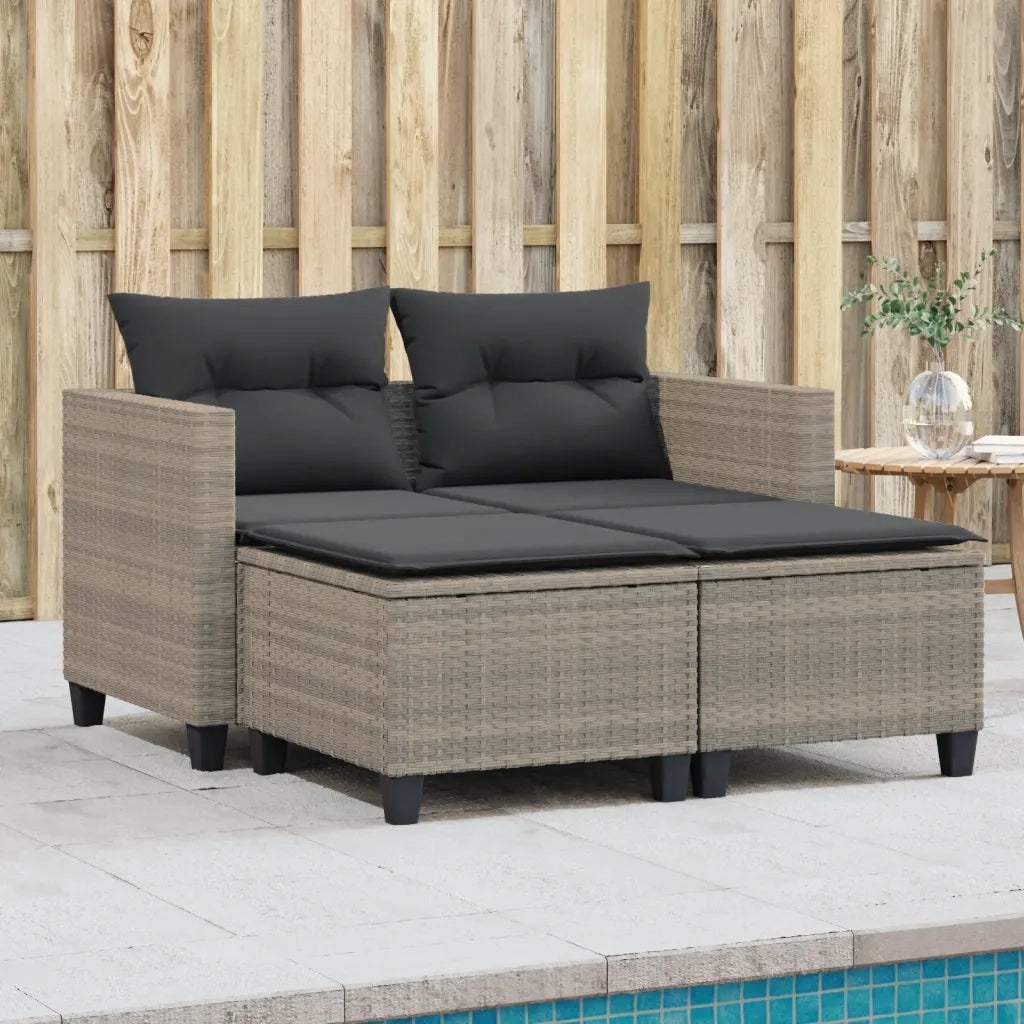 Divano da Giardino 2 Posti con Sgabelli-Sofa da Giardino-Divano da esterno Grigio Chiaro Polyrattan