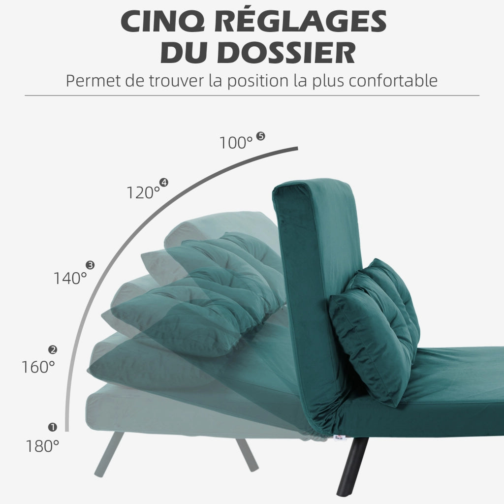 Divano letto 2 posti con cuscini e schienale regolabile ¨C zephmum ¨C velluto verde