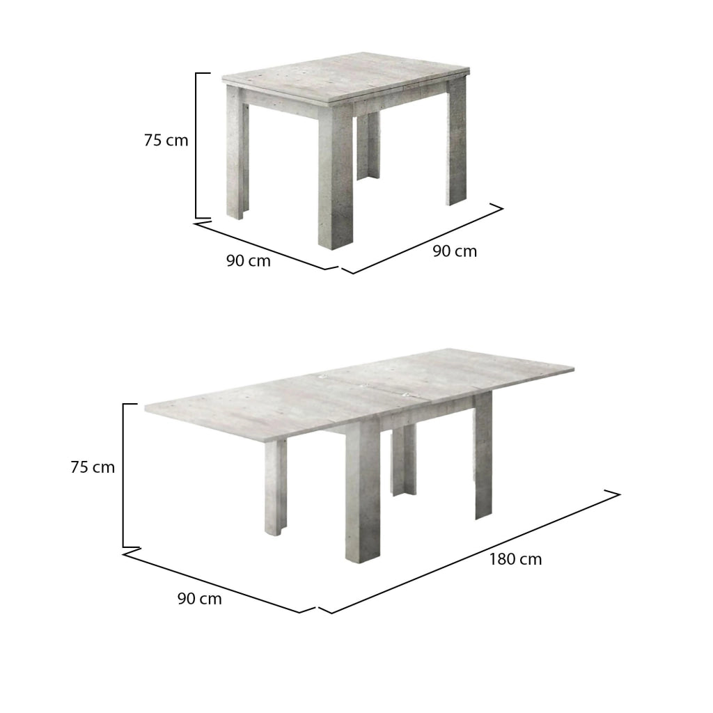 Tavolo da pranzo con apertura a Airin, Made in Italy, Consolle ausiliare da cucina, Tavoloallungabile, cm 90x90h75, Cemento