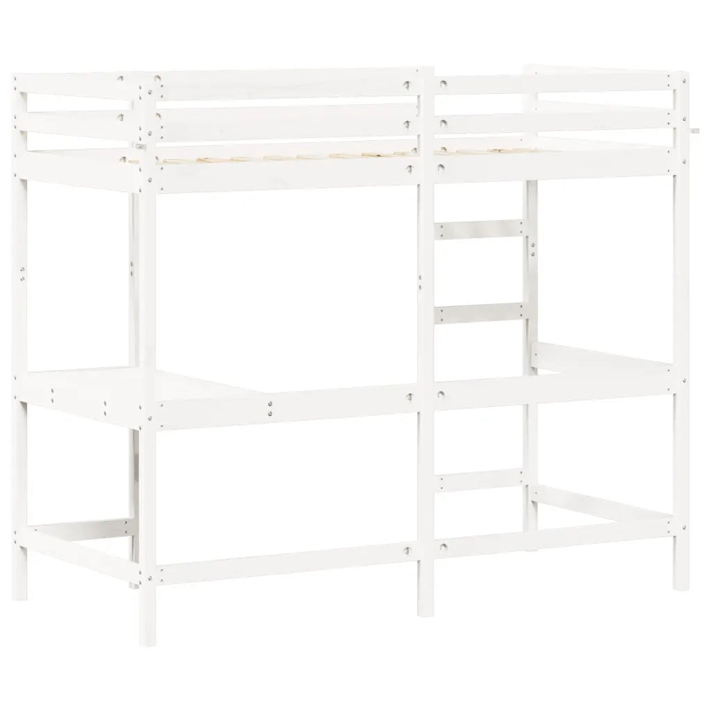 Letto Soppalco con Scrivania Bianco 90x200 cm Massello Pino