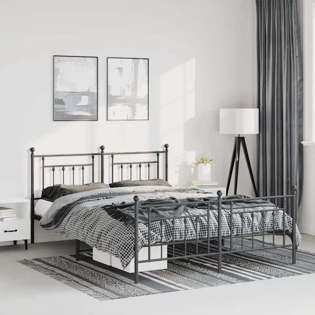 Giroletto con Testiera e Pediera-Struttura Letto Metallo Nero 150x200 cm 203473