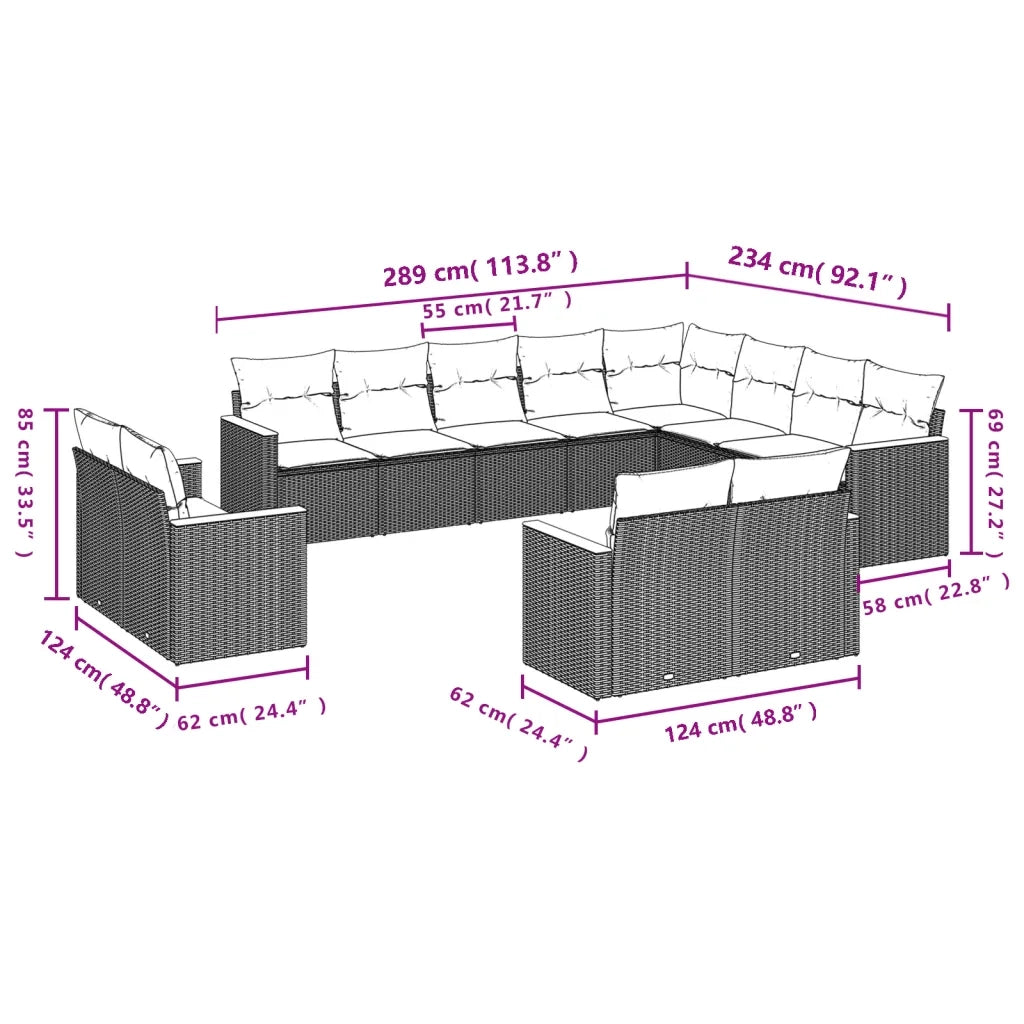 Set Divano da Giardino 12 pz con Cuscini Beige Misto Polyrattan 3226514