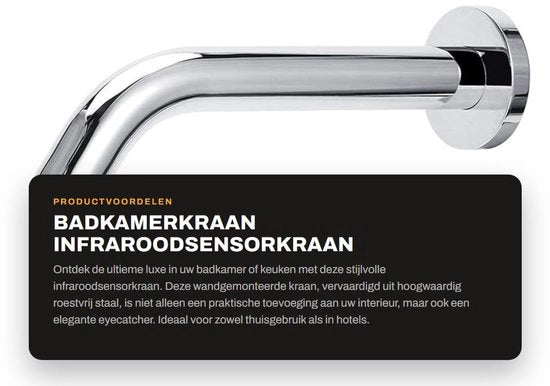 Infrarod sensore per rubinetto - Faccia in acciaio inossidabile - Impermeabile all'acqua di scarico - Installazione facile - Adatto per uso in bagno/cucina - Inclusi tubi per acqua calda e fredda - Rubinetto