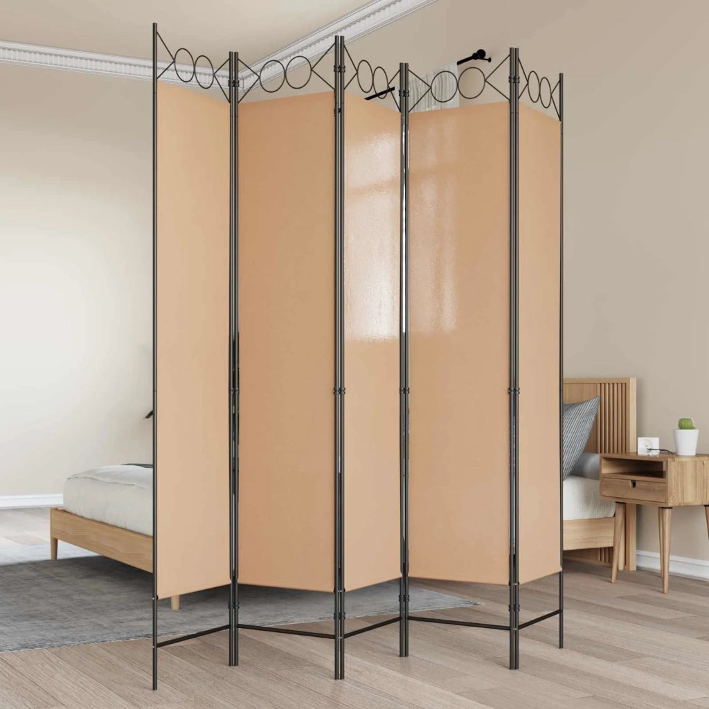 Paravento a 5 Pannelli Beige 200 x 200 cm Tessuto 42039201