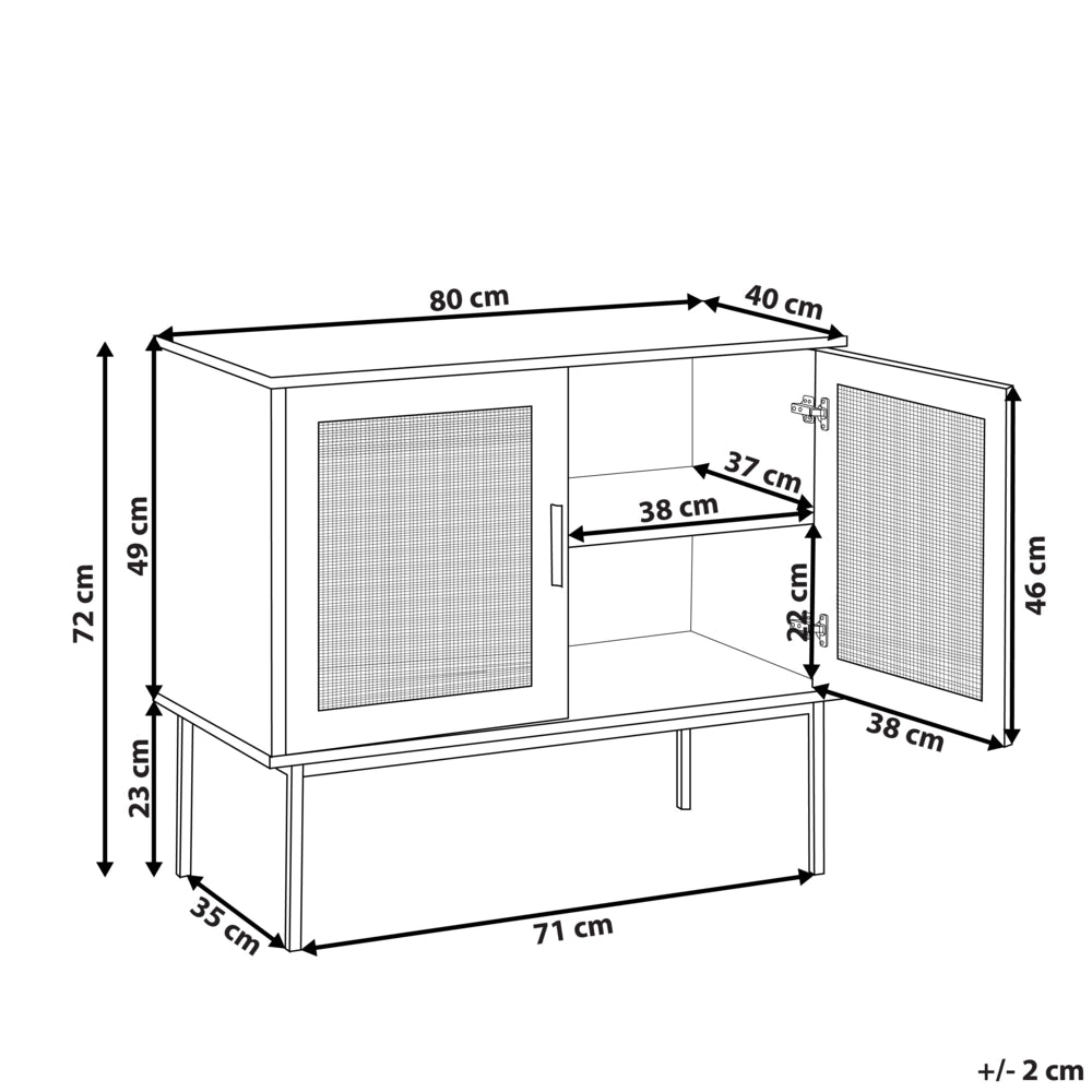Credenza Moderna a 2 Cassetti con Fronte in Vimini 72 x 80 cm legno Chiaro