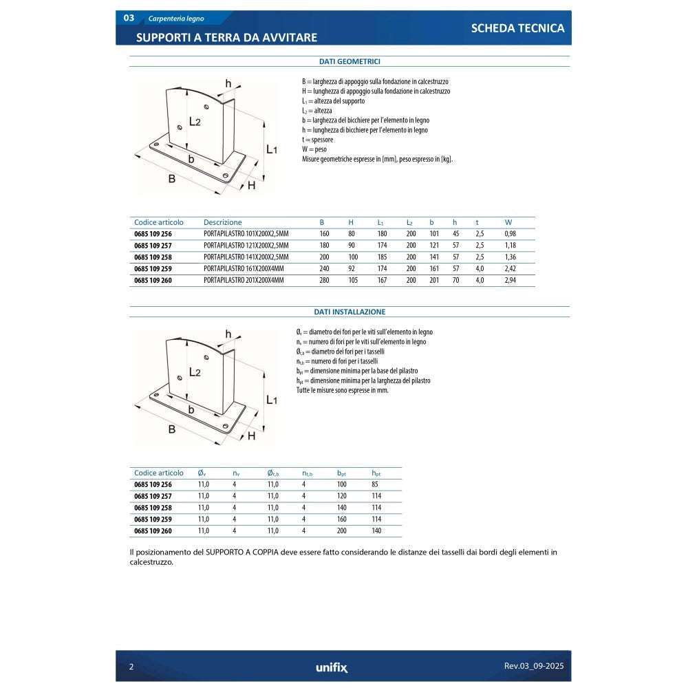 Portapilastro pesante 57x161x174x200mm - 2pz