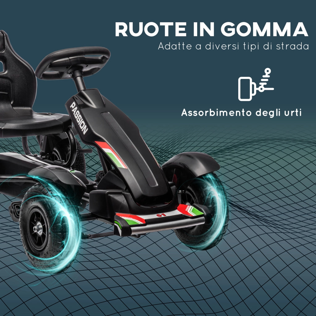 Go-Kart a Pedali per Bambini ¨C Xylo ¨C Nero, Sedile Regolabile, Freno a Mano, 121x58x61 cm