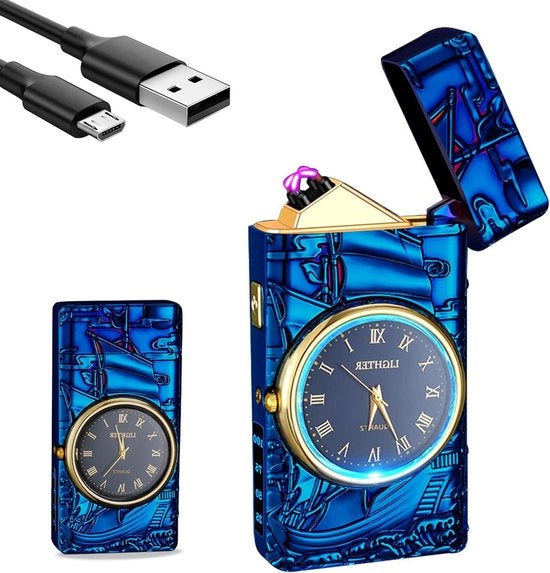 Aansteker USB Oplaadbaar Dubbele Boog Geschenkverpakking Blu