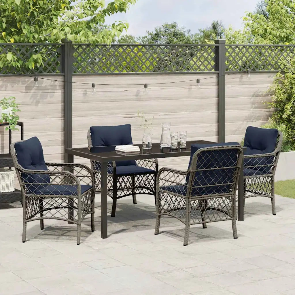 Set da Pranzo per Giardino 5 pcs Grigio e Nero Rattan