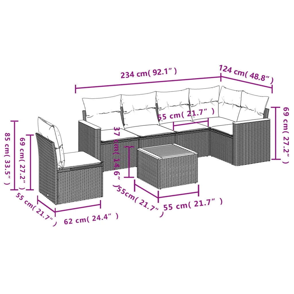 Set Divani da Giardino 7 pz con Cuscini Grigio in Polyrattan 3226025