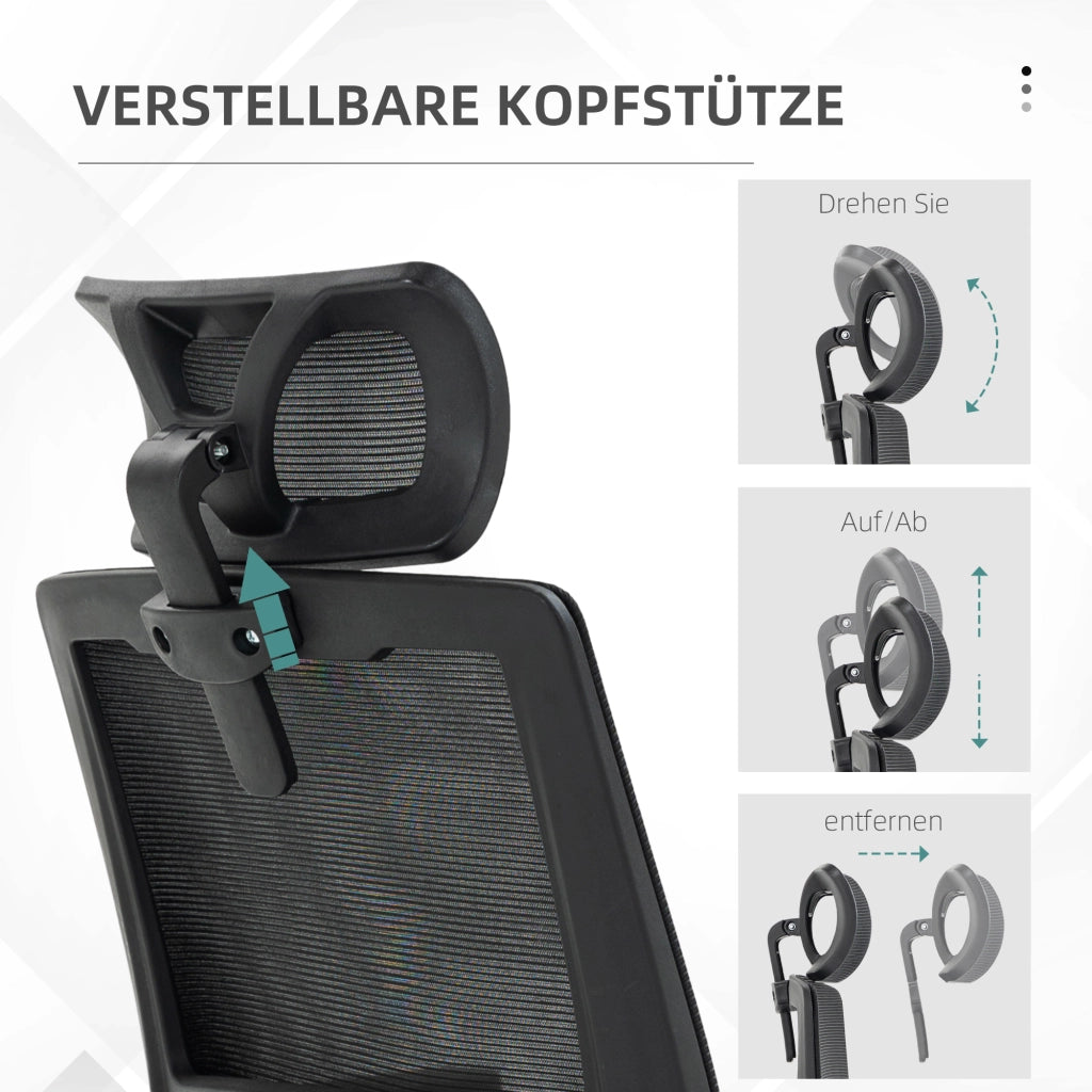 SEDIA da ufficio ergonomica regolabile con poggiatesta rete nera
