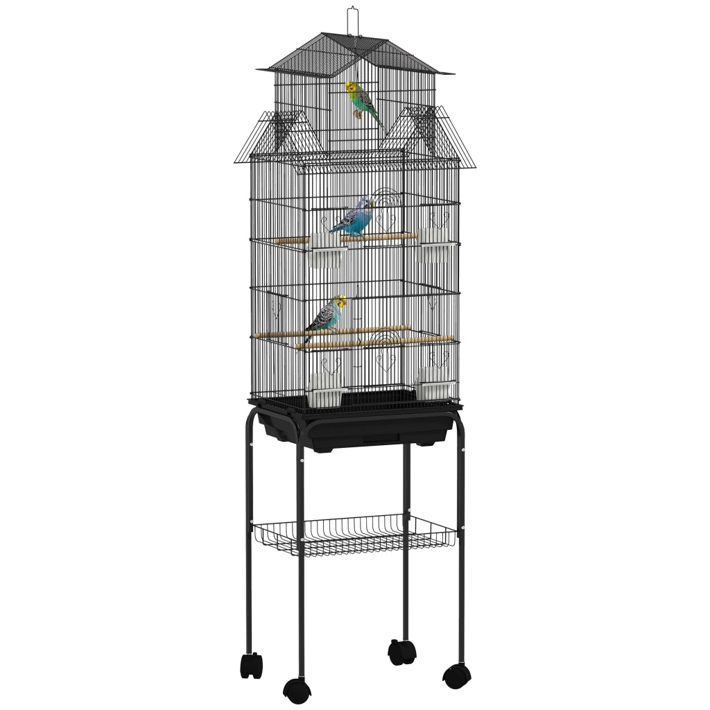 Gabbia per uccelli con piedistallo e ruote ¨C Minimal ¨C nero, acciaio, 50.5x41x163 cm