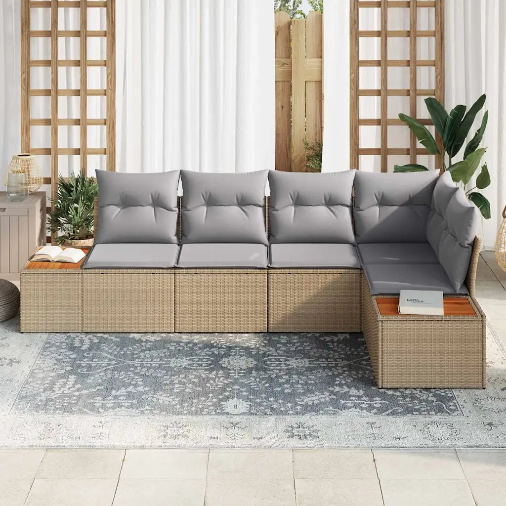 Set Divano da Giardino con cuscino 5 pcs Beige Poly Rattan