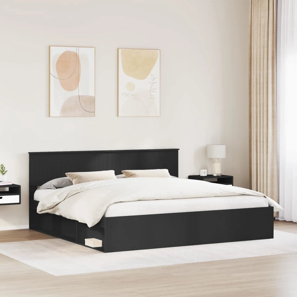 Letto matrimoniale | Letto per adulti | Struttura del letto Nero 200 x 200 cm Pino massello