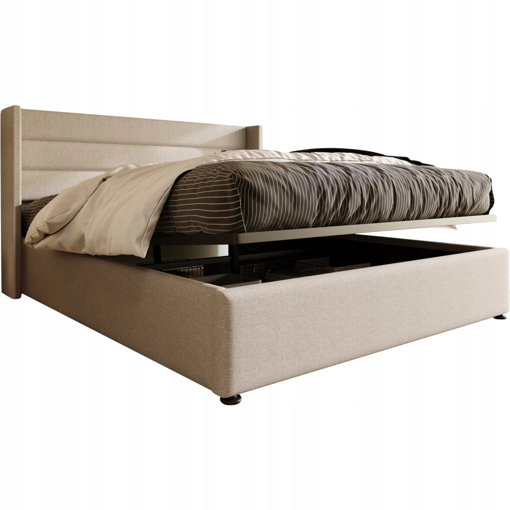 Letto imbottito con idraulica 160x200 beige (con materasso) - Xylo