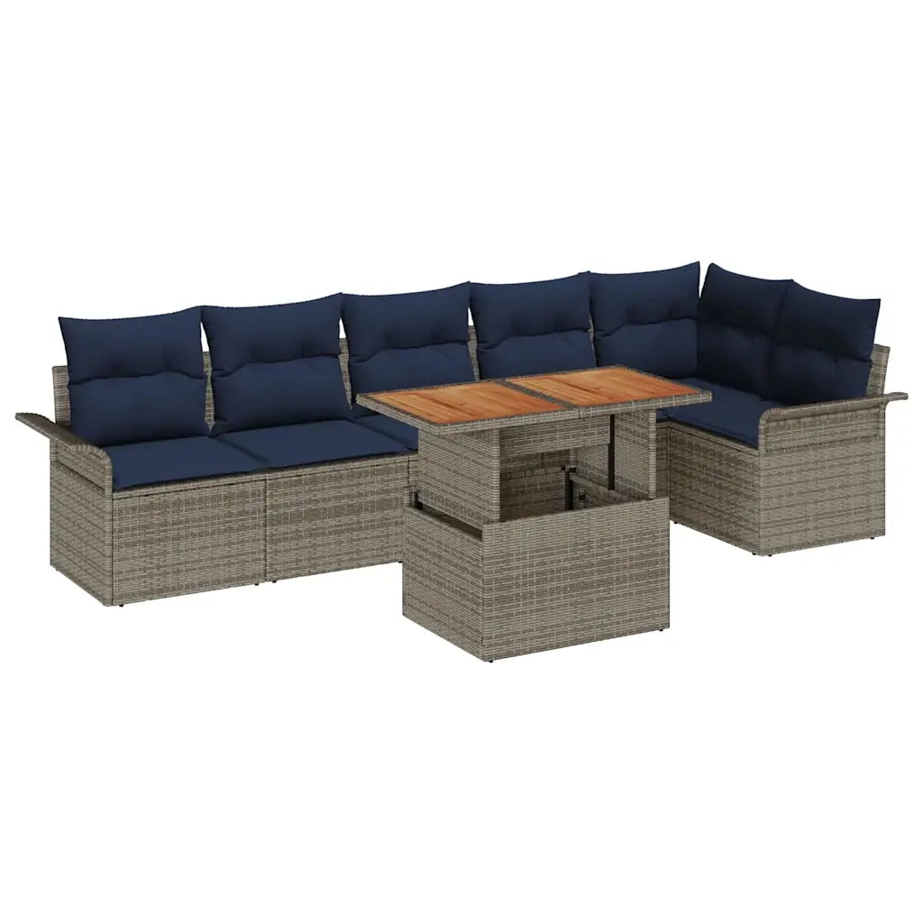 Set Divano da Giardino 7 pcs Grigio e Blu Navy polyrattan 3349345