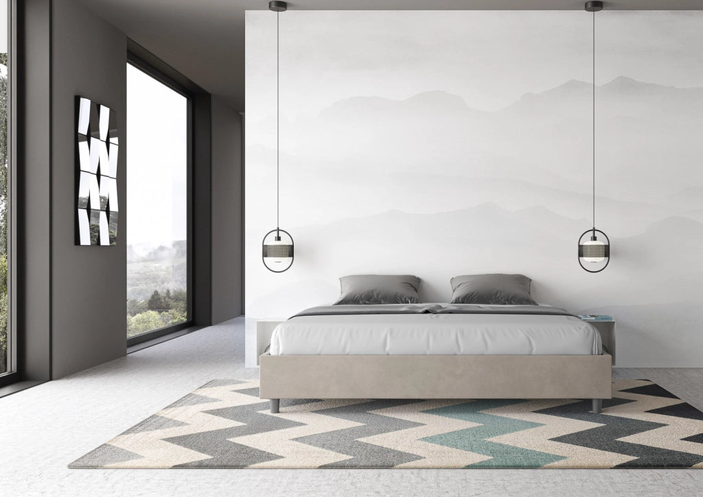 BS COM Letto con rete imbottito 180x200 microfibra sabbia