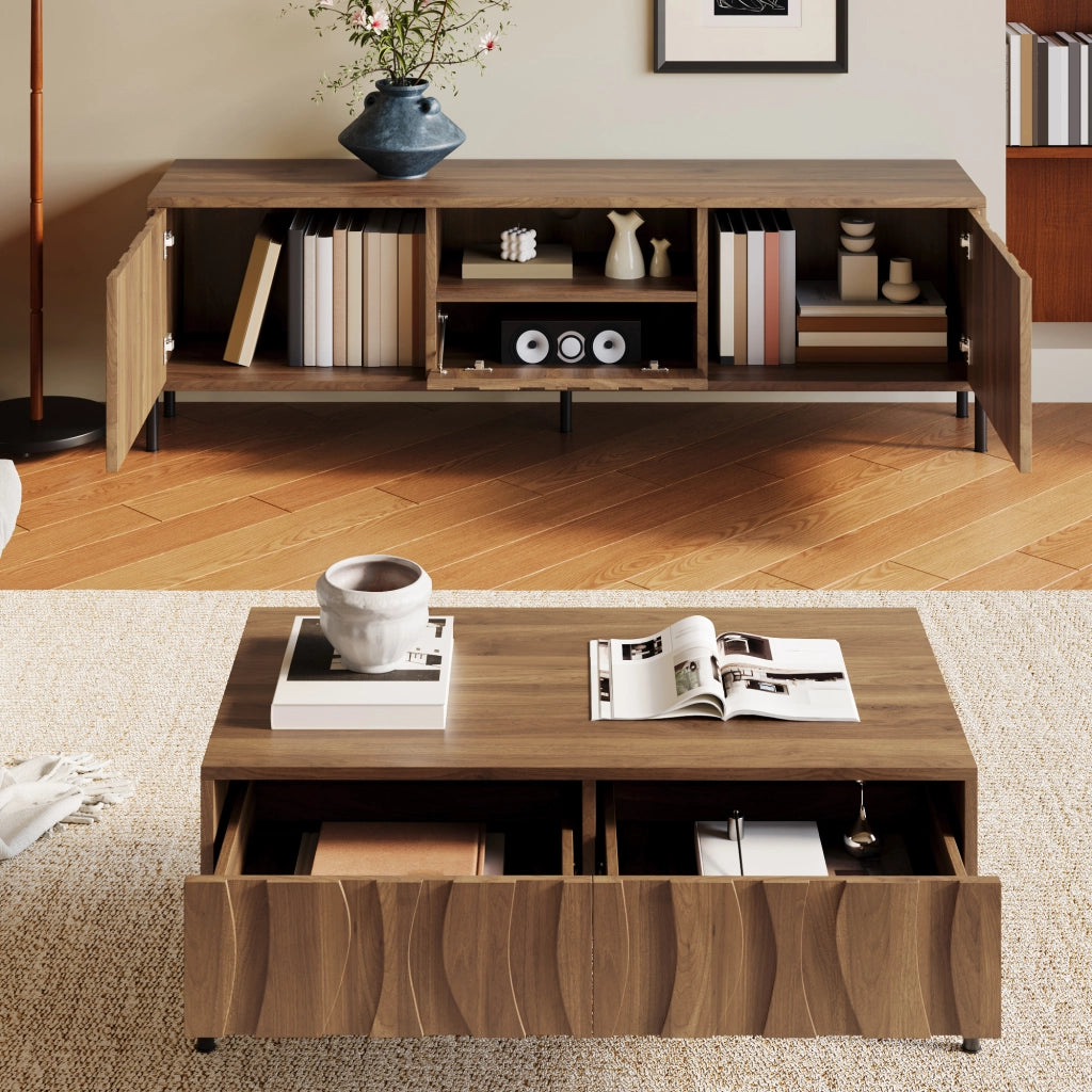 Cassettiera per TV naturale in MDF lunghezza 160 cm