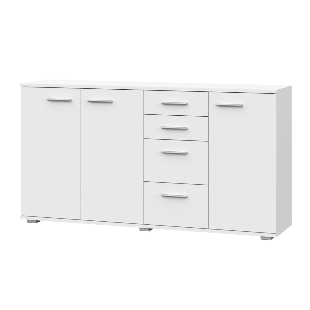 Commode FAUSKE - 4 Cassetti - 3 Ante - Bianco - Larghezza 138 cm, Altezza 74 cm, Profondit? 34 cm
