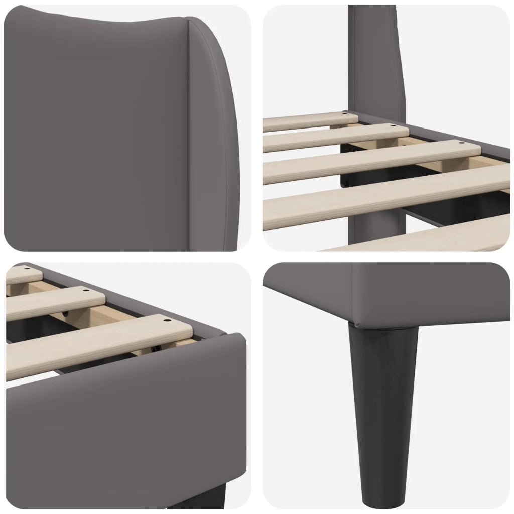 Letto singolo | Letto per adulti | Struttura del letto con testiera Grigio 90 x 190 cm Similpelle