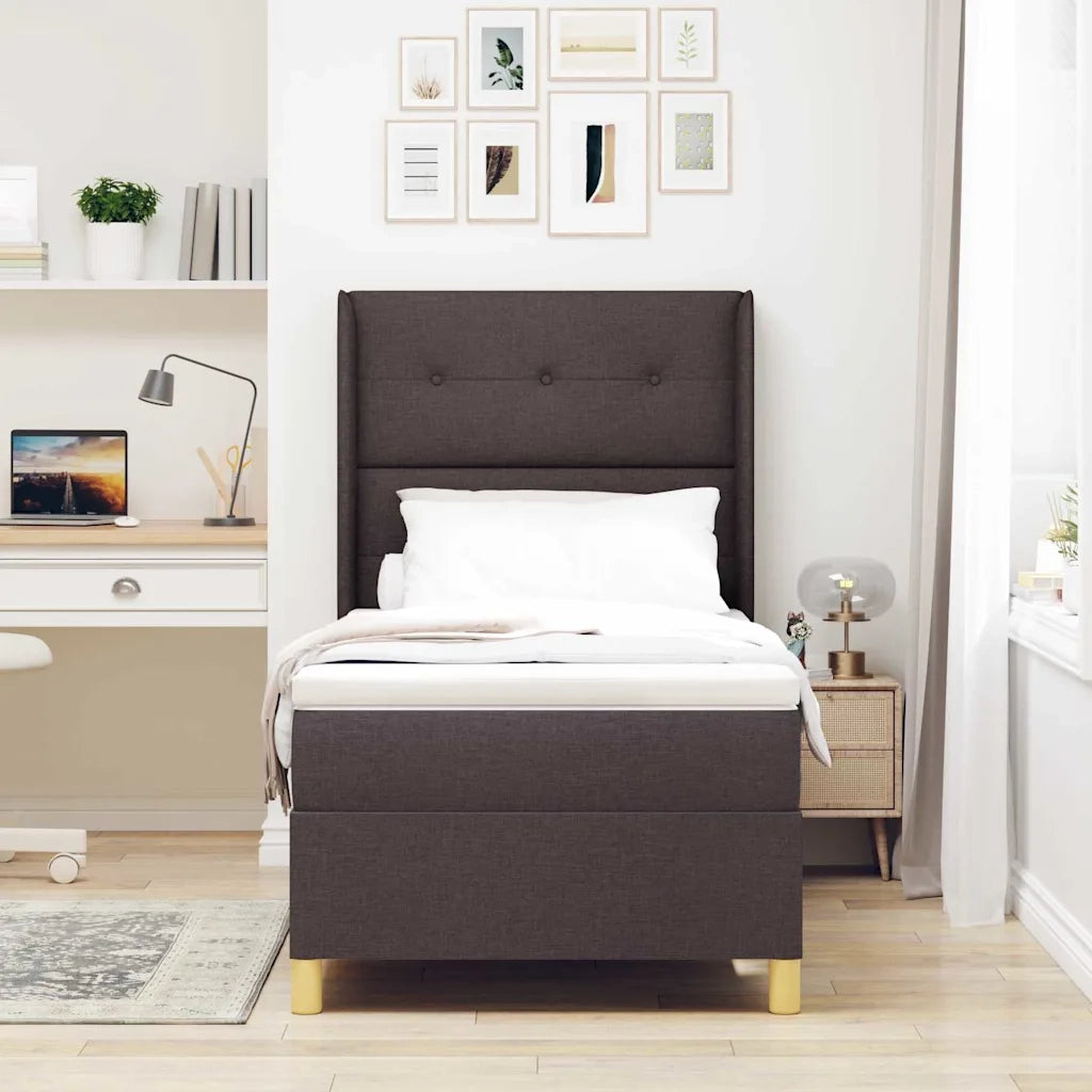 Letto a molle con strisce LED Marrone 90 x 190 cm Tessuto 3343668