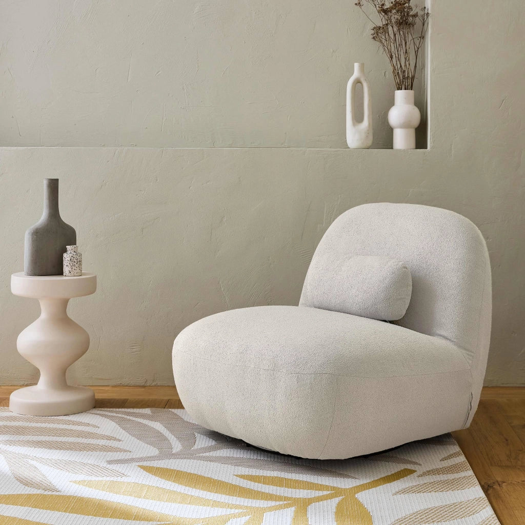 Poltrona girevole 360° bouclé, crema