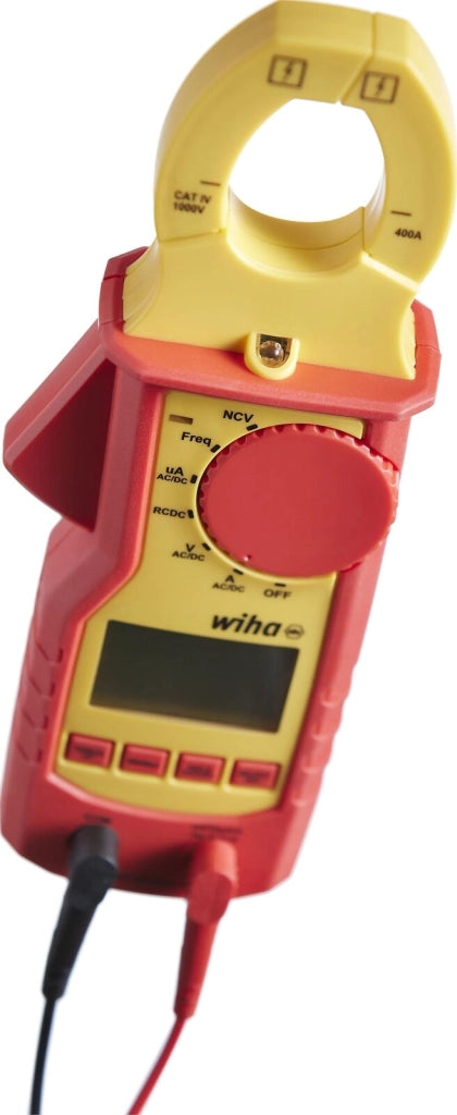 Wiha WH45219 Pinza Amperometrica fino a 1000 V AC CAT IV True RMS Corrente AC DC 400 A con Display LCD Retroilluminato e Torcia Integrata colore Rosso Giallo