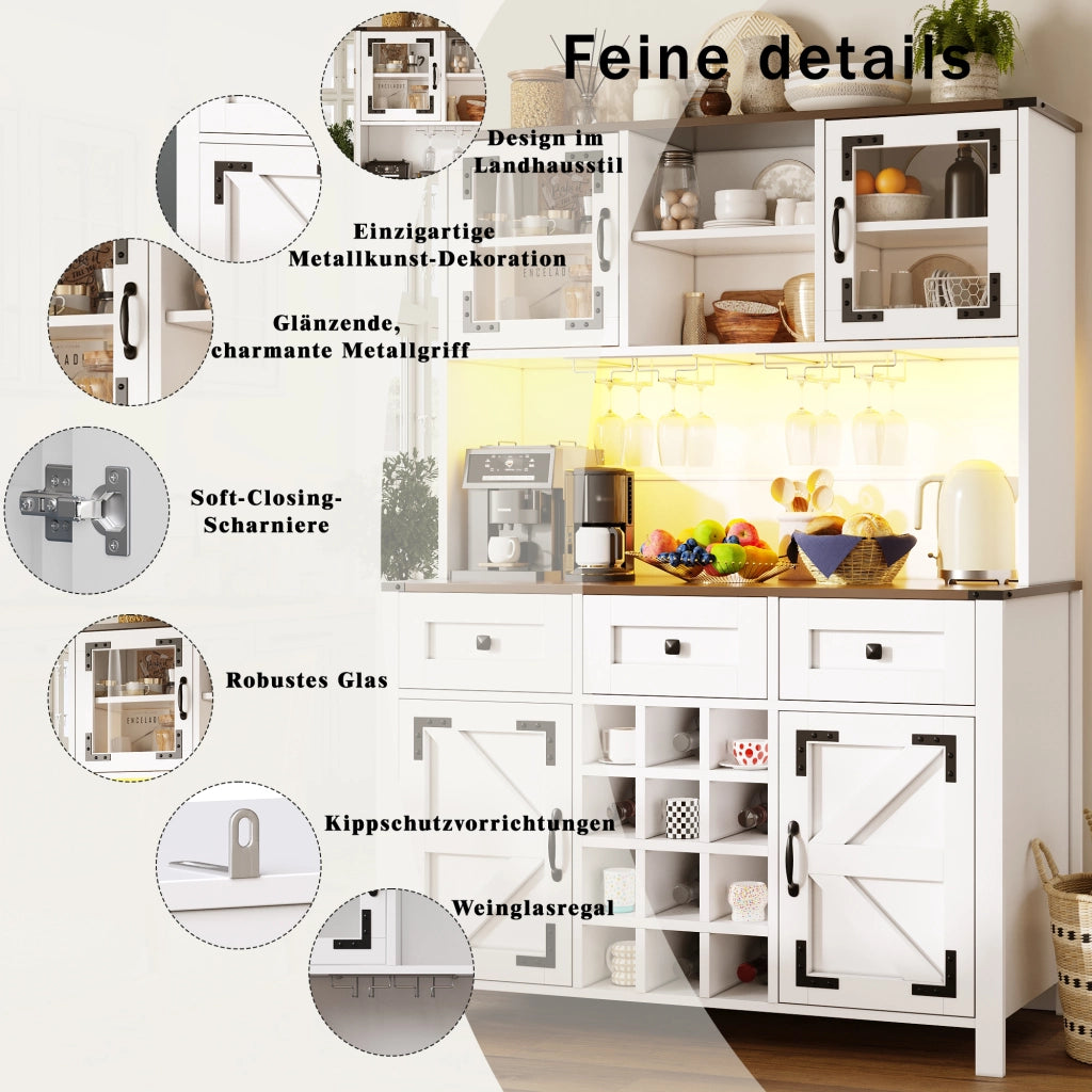 ARMADIO ALTO da cucina 120x40x170 cm bianco MDF e vetro con LED